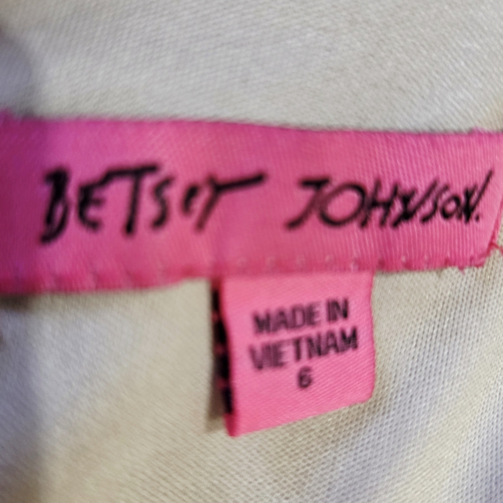 Betsey Johnson Pink & Red Paisley Dress, Long Bell Sleeves, Ruffled Hem, Sz 6 - Picture 13 of 14